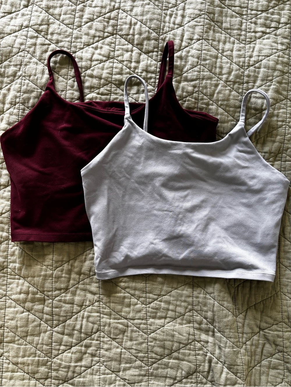 Women’s Spaghetti Strap Crop Tank Top - Light Green and Burgundy